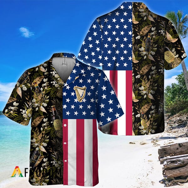 Guinness Beer Hawaiian Shirt US Flag Tropical Flowers HU