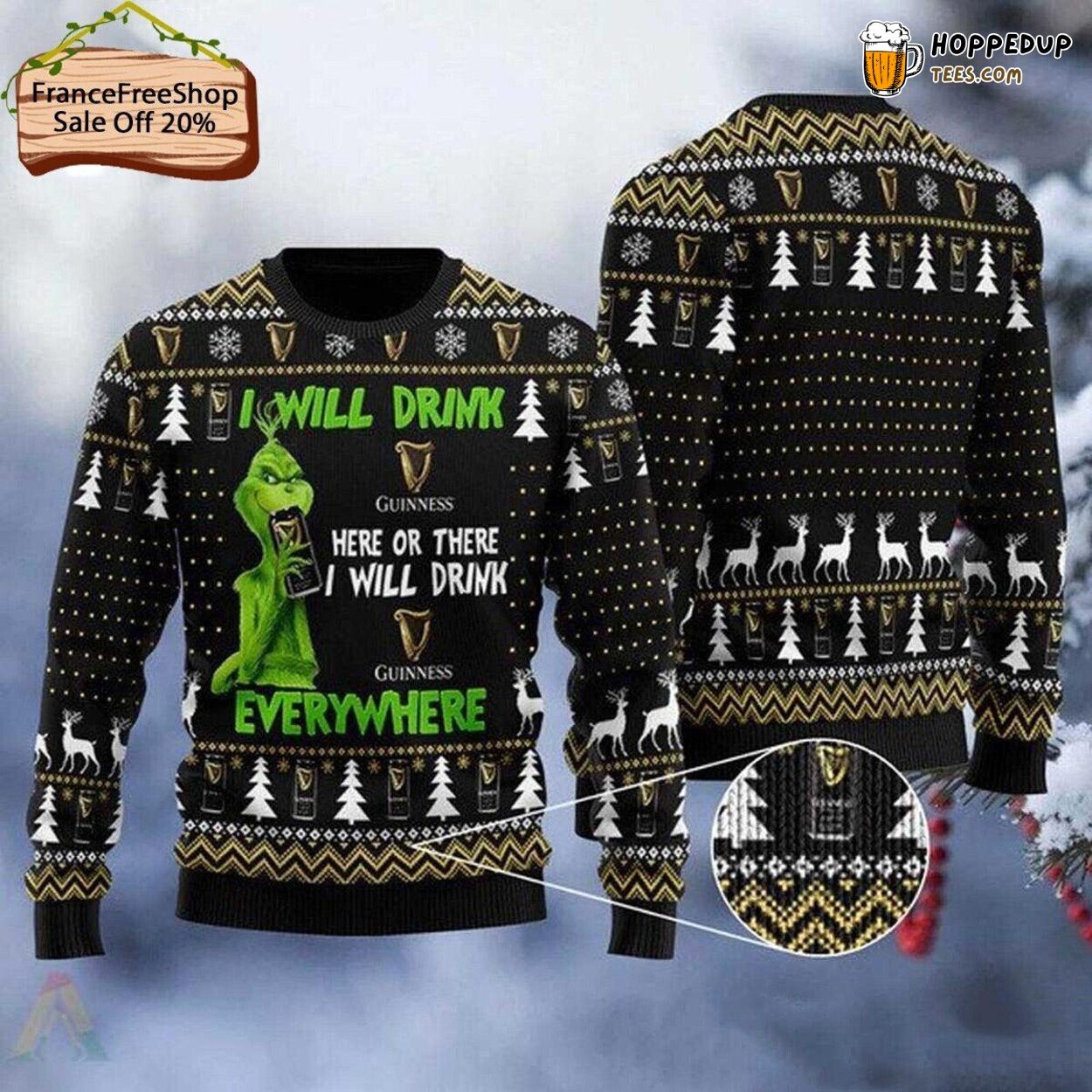 Guinness Beer Inspired Ugly Christmas Sweater Women Men Festive Wear