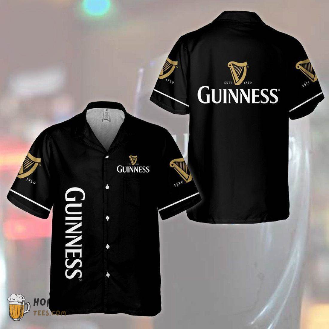 Guinness Beer Shorts Set Black Hawaiian Shirt