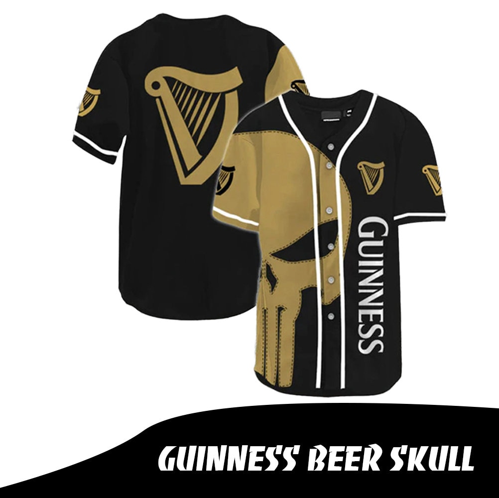 Guinness Beer Skull Baseball Jersey Shirt HU