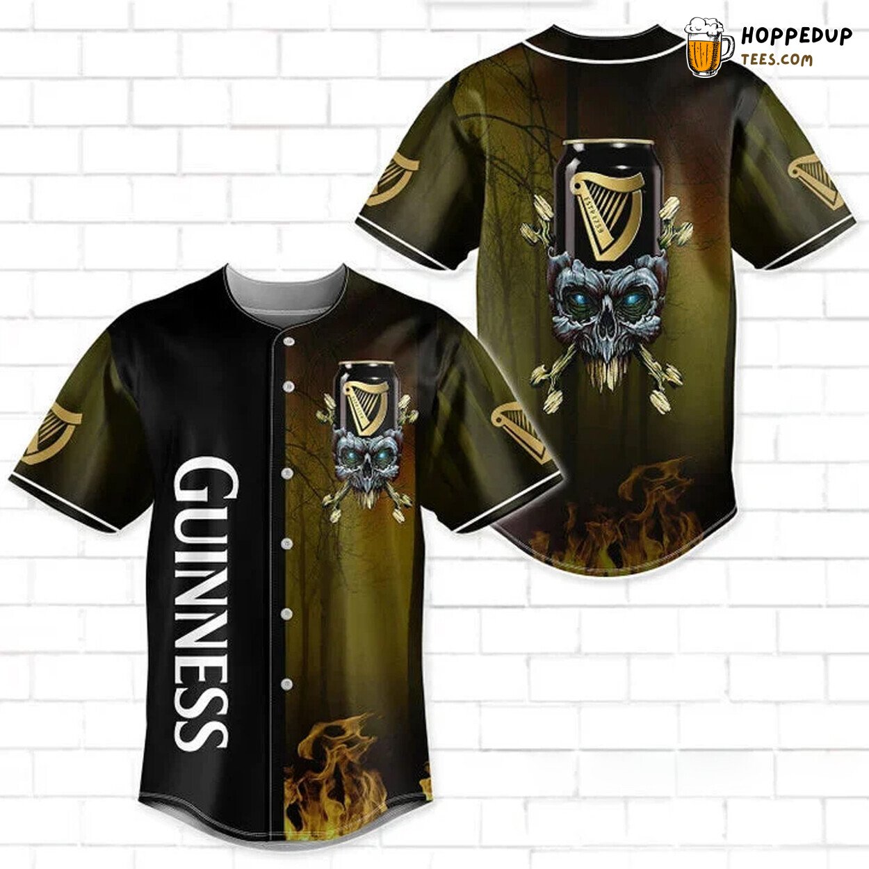 Guinness Beer Themed Skull Personalized Baseball Jersey Look