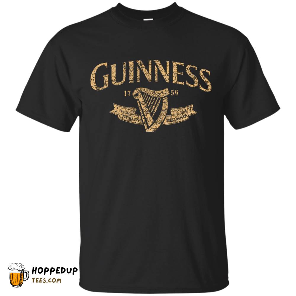 Guinness Bold Text Worn Label Pattern Custom Tee HU