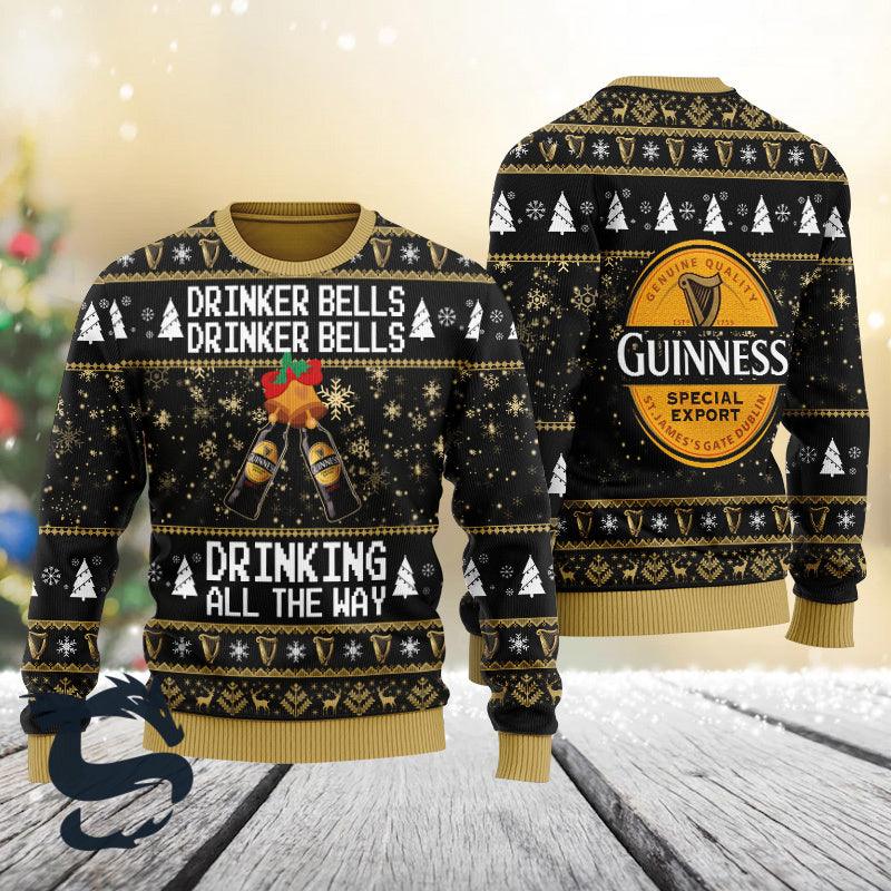 Guinness Drinker Bells Drinking All The Way Christmas Ugly Sweater HU