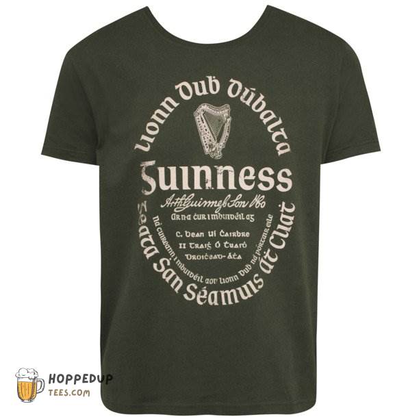 Guinness Gaelic Label Khaki Green T Shirt
