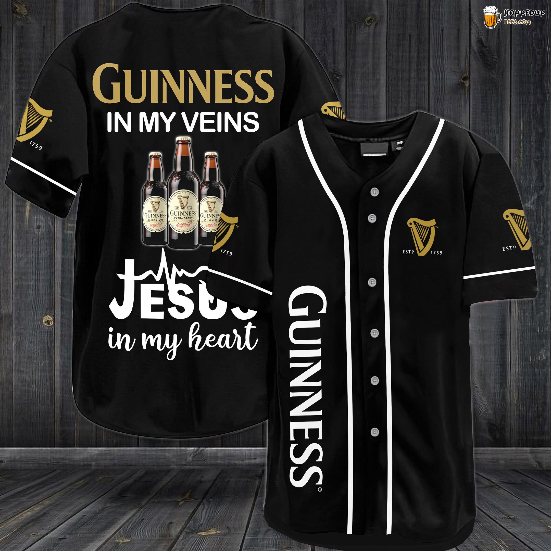 Guinness In My Veins Jesus In My Heart Baseball Jersey Black Unisex Jersey Shirt