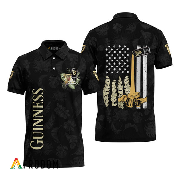 Guinness Us Flag Black Hawaiian Polo Shirt HU