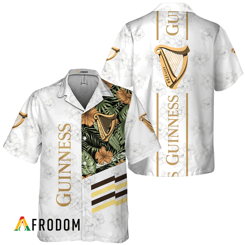 Guinness White Tropical Flower Hawaiian Shirt HU