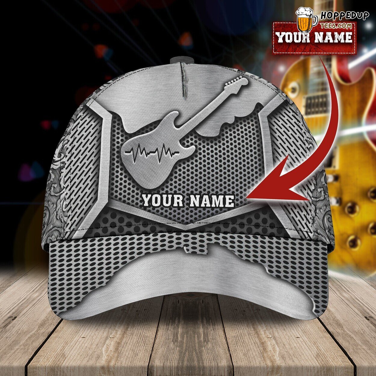 Guitar Design Classic 3D Cap Personalized Name Unique Authentic Premium Look