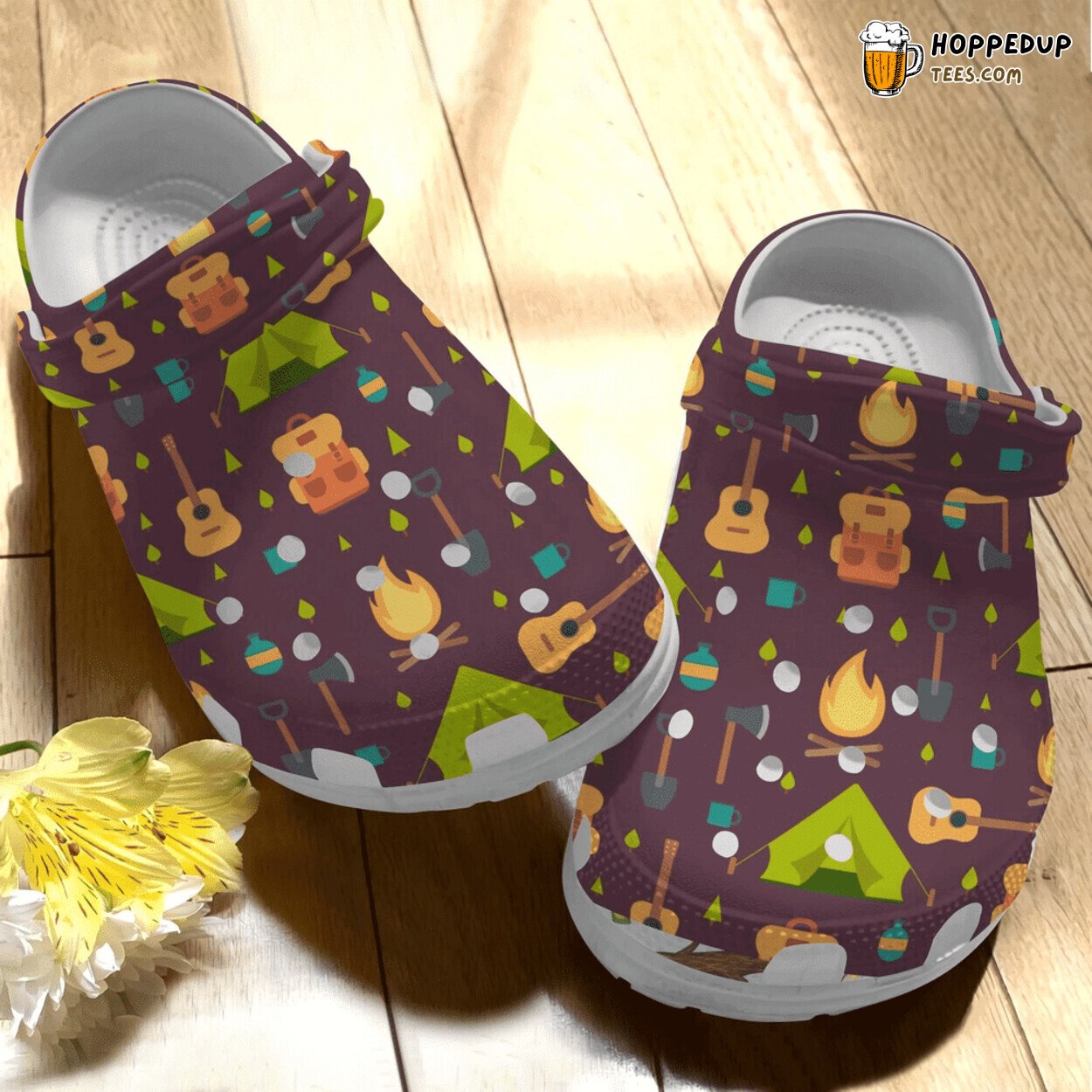 Guitar Make Camping Fun Themed Rubber Clog Shoes Comfy Footwear for Fans