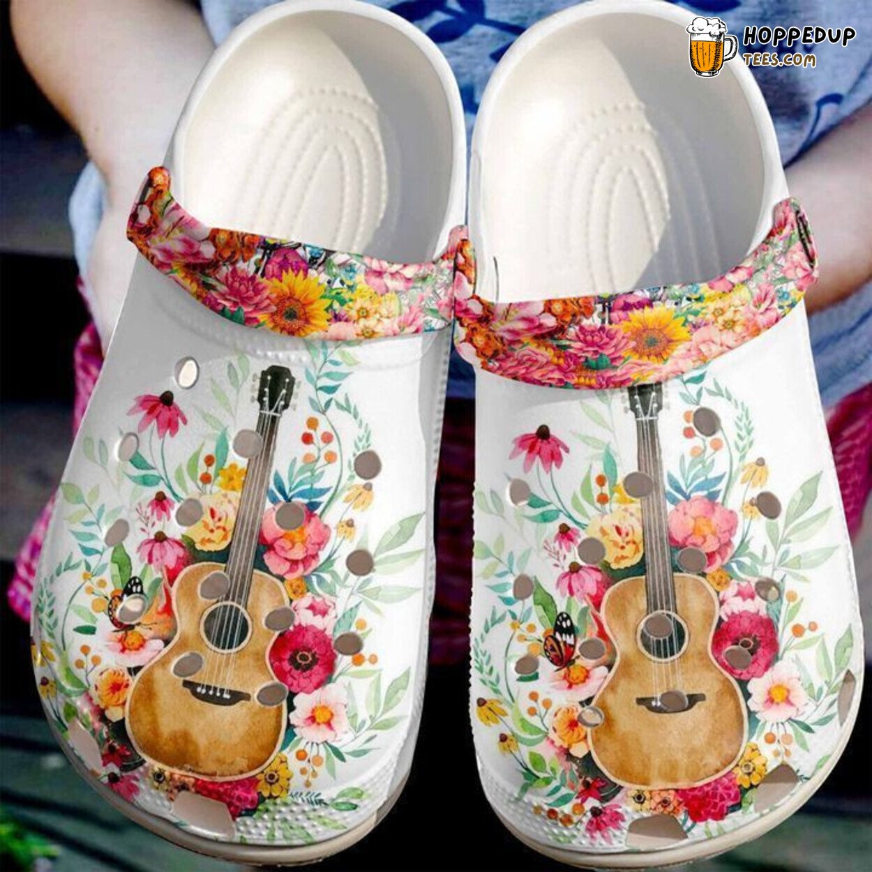 Guitar Personalized Floral Theme Clog Shoes Music Lovers Unique Gift Idea