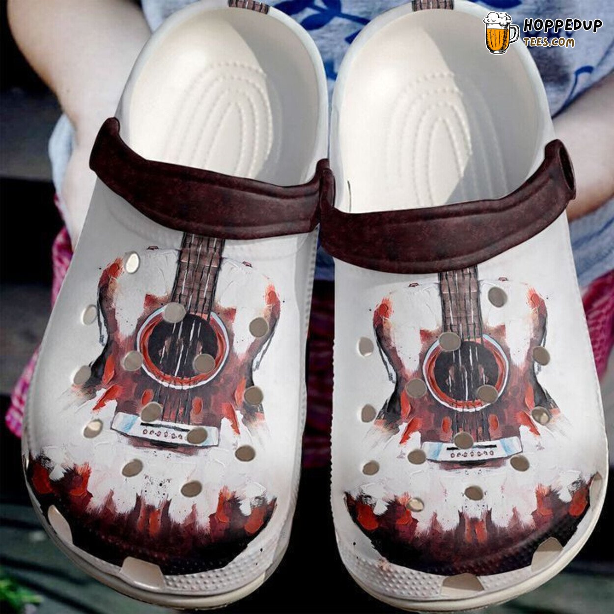 Guitar Red Painting Themed Comfortable Unique clog Shoes Design