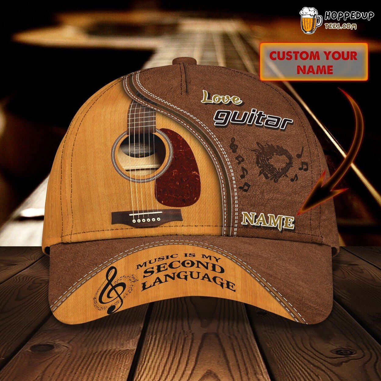 Guitar Theme 3D Classic Cap Personalized Name Elegant Exclusive Styling