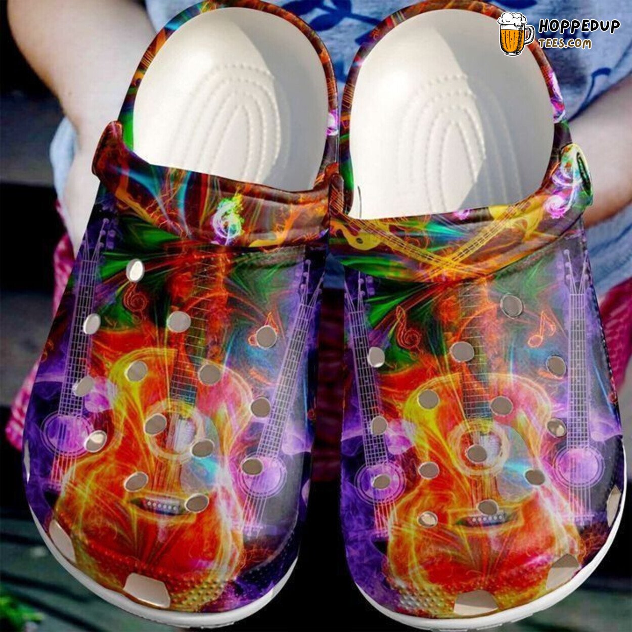 Guitarist Guitar Neon Themed Comfortable Unique Design Clog Shoes