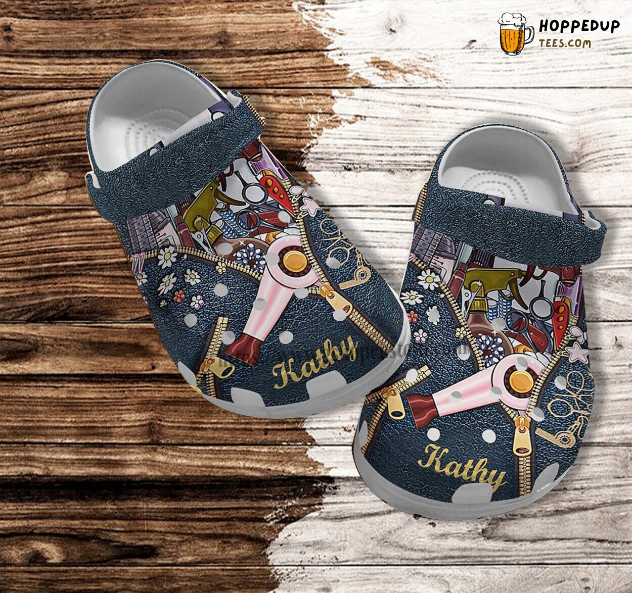 Hair Stylist Leather Navy Mother Day Customized Croc Shoes Gift