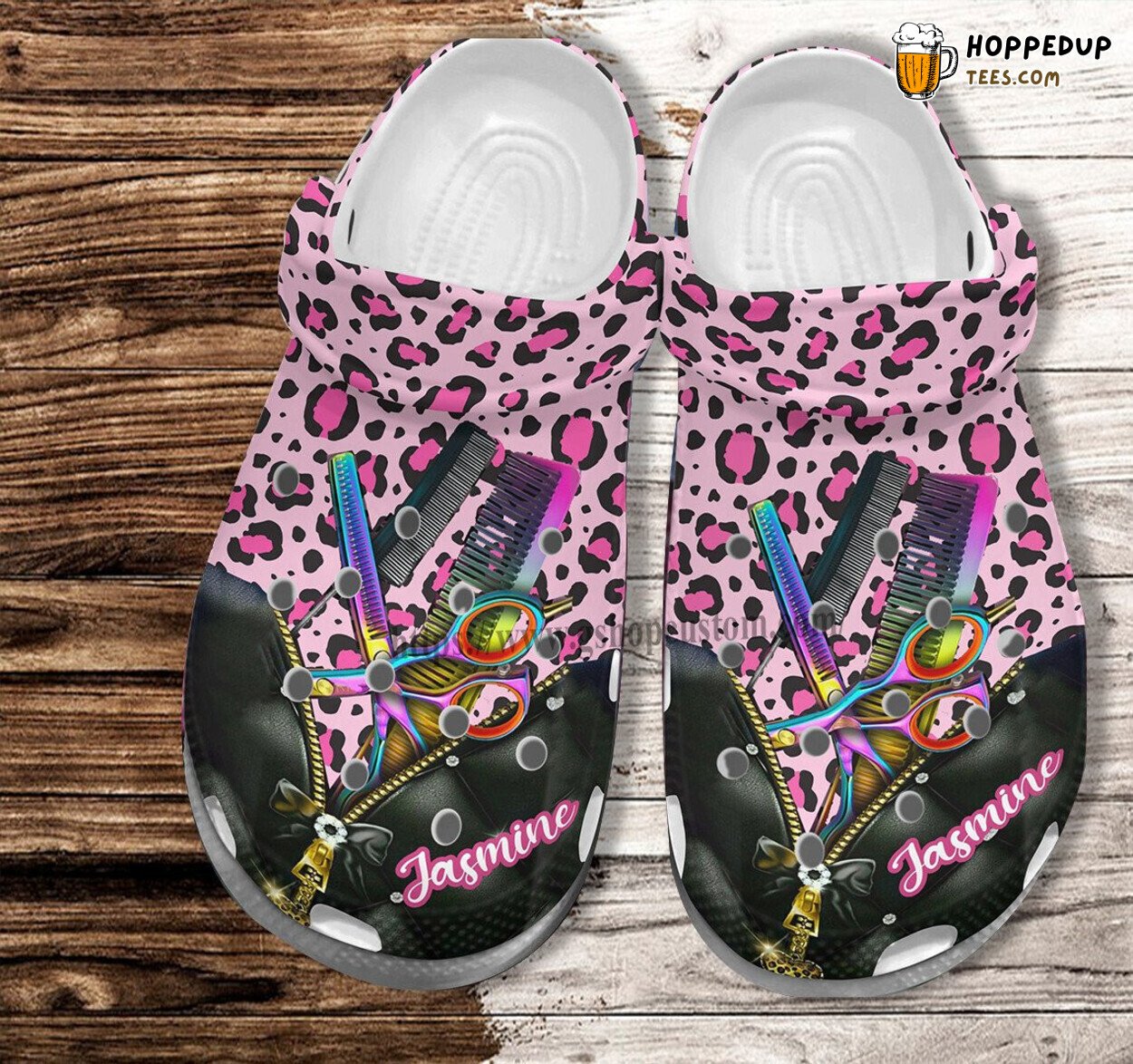 Hair Stylist Leopard Pink Wife Mother Day 2022 Scissors Comb Clogs