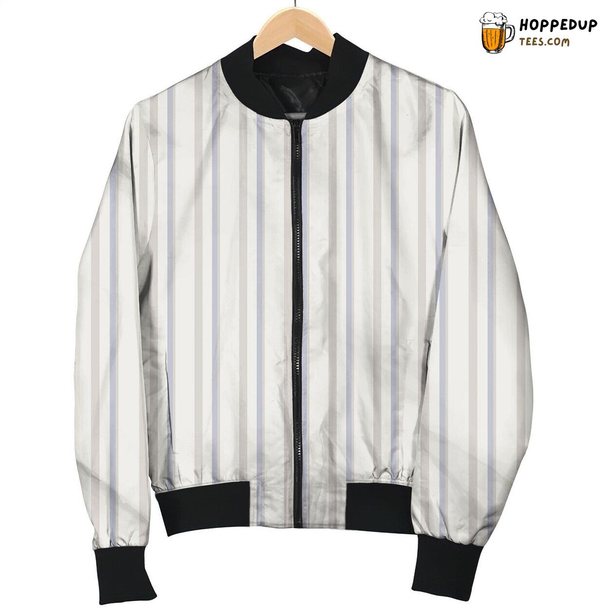 Hairline Stripe Classic Winter Bomber Jacket Linear Elegance and Warmth