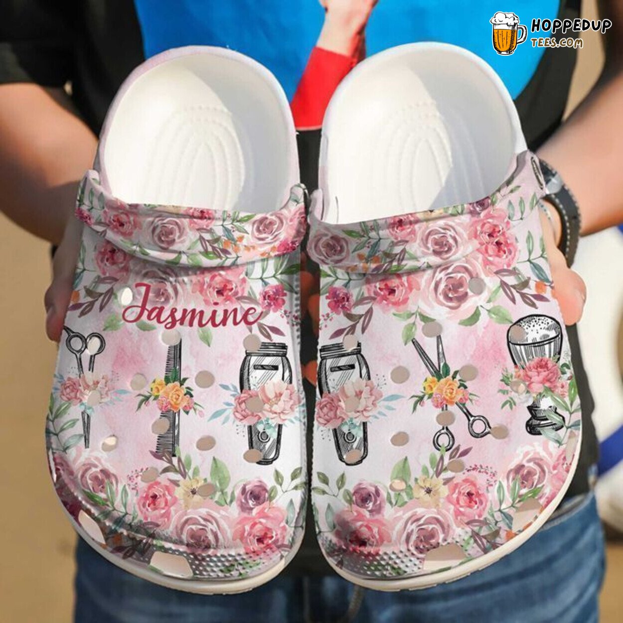 Hairstylist Personalized Floral Tools Comfortable Unique Clogs Shoes