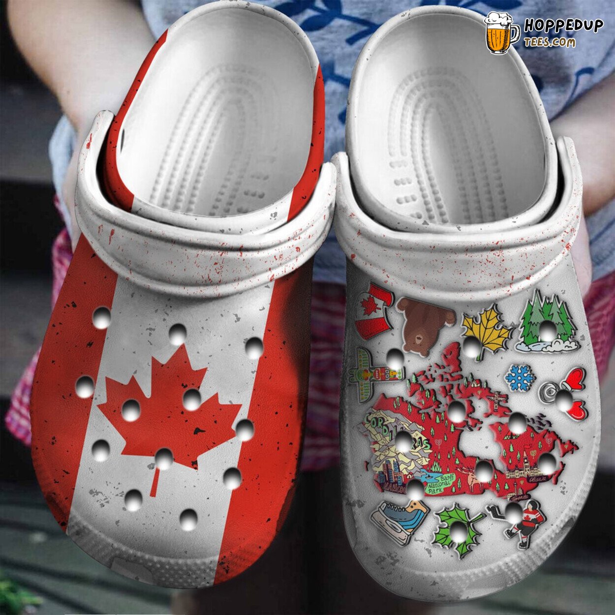 Half Canadian Flag Symbol Classic Water Rubber Clog Shoes Comfy Patriotic Wear