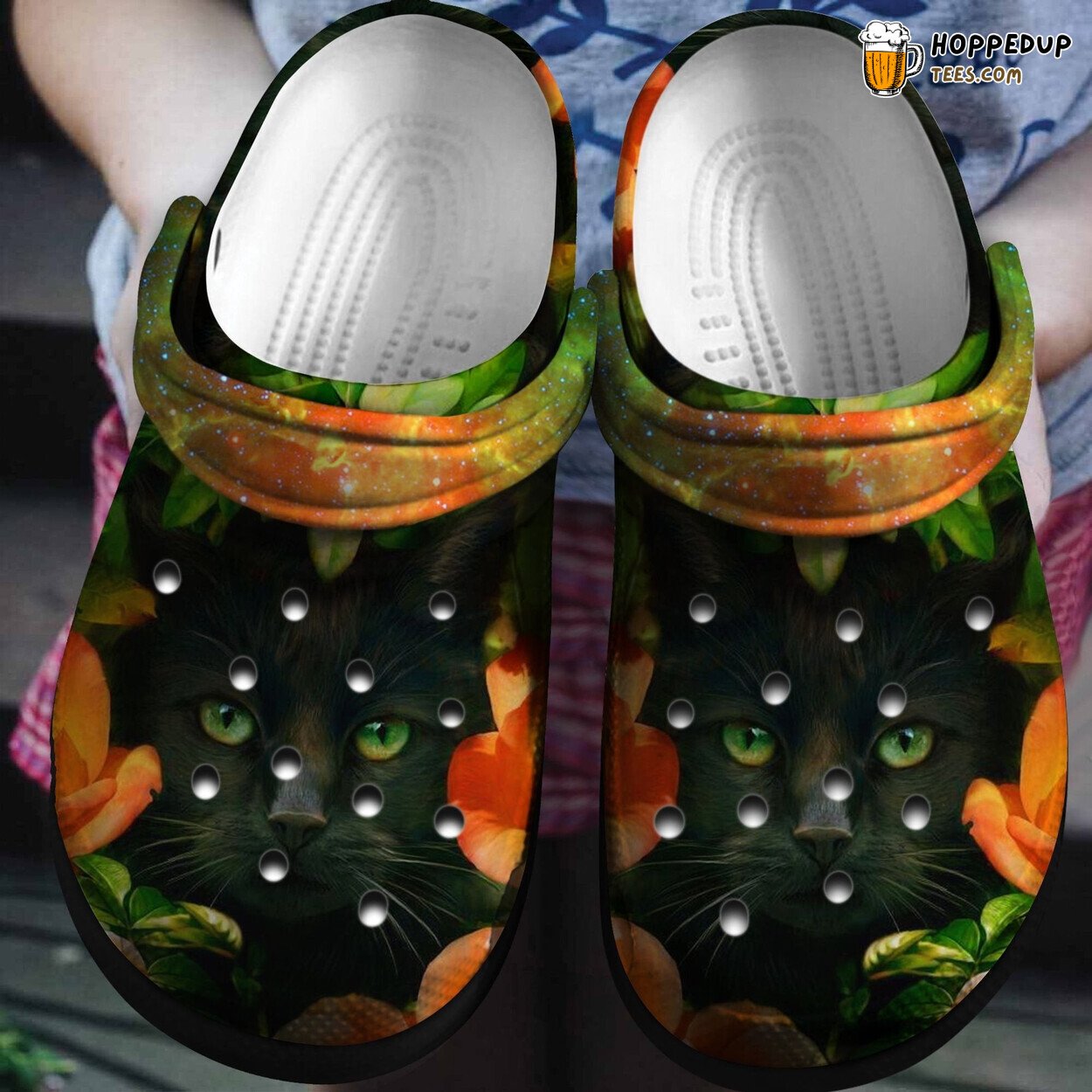 Halloween Black Cat Flowers Animal Art Gift Comfortable Clogs