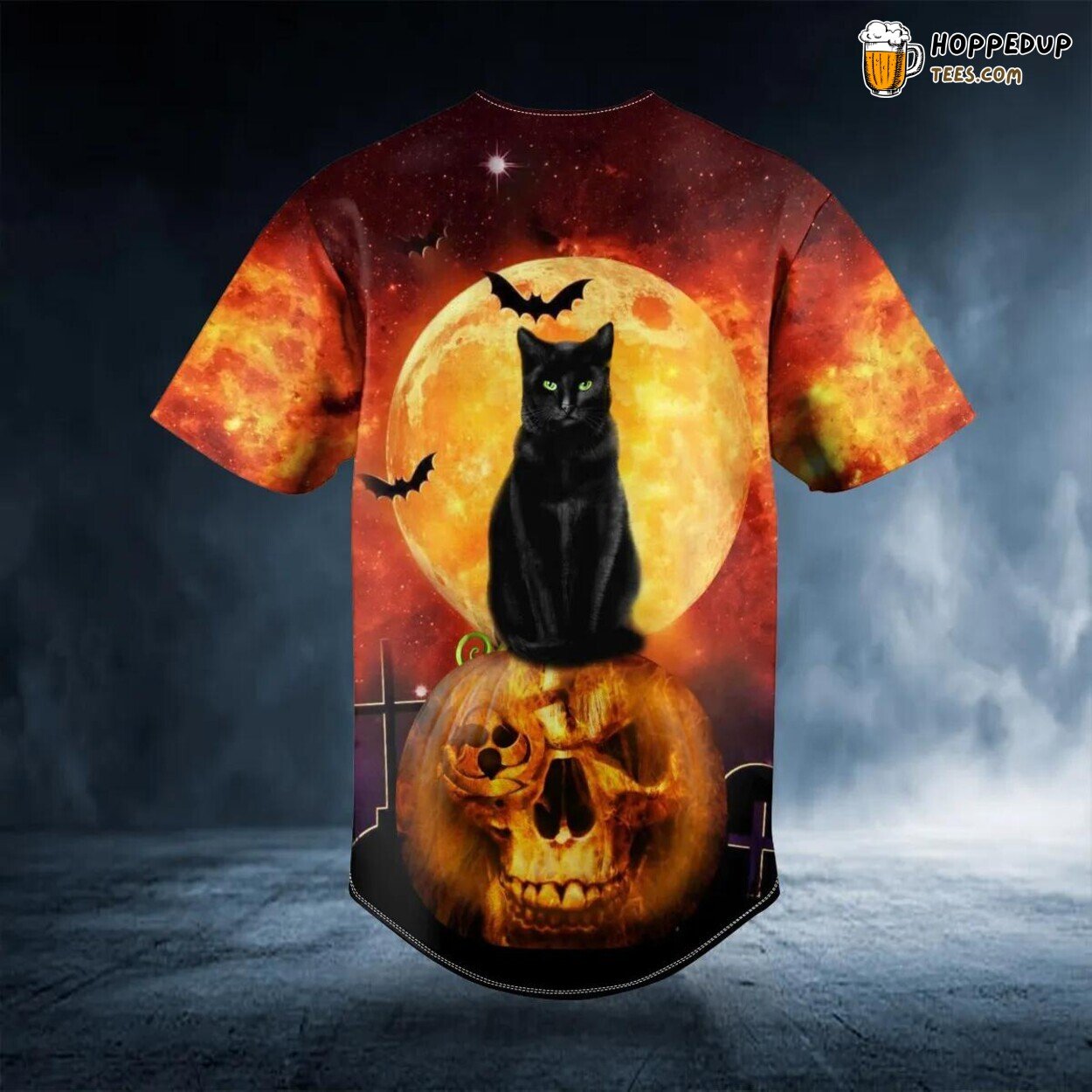 Halloween Black Cat Skull Baseball Jersey Graphic Tees 3D Print Unique