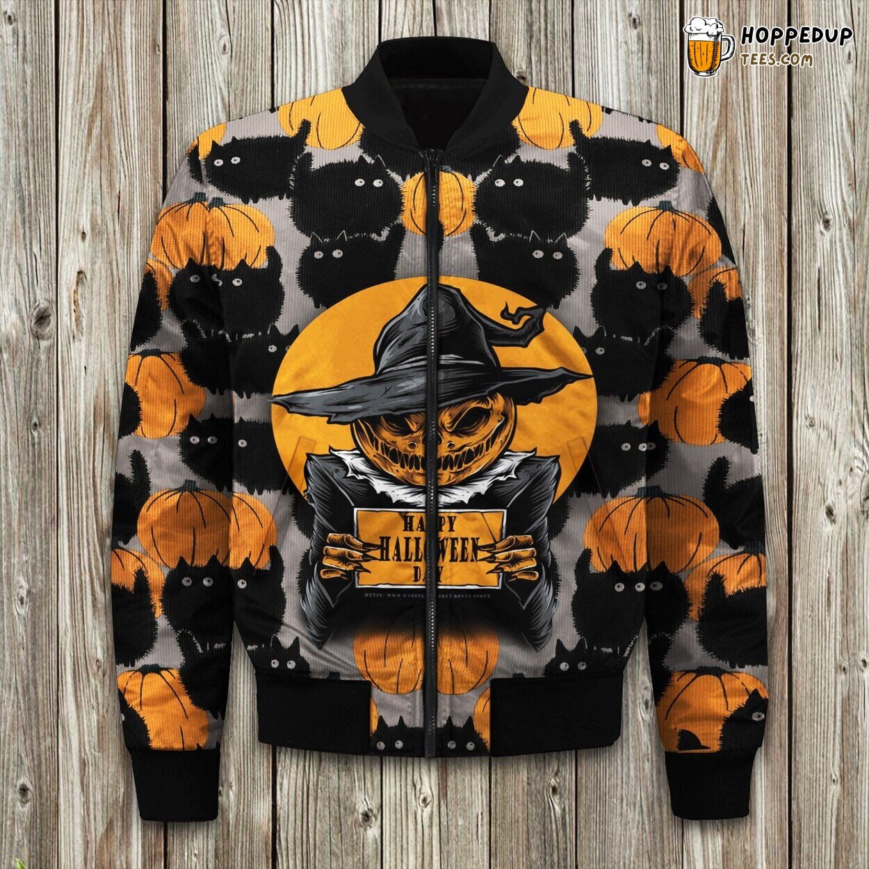 Halloween Black Cat Themed Bomber Winter Jacket Exclusive Coat