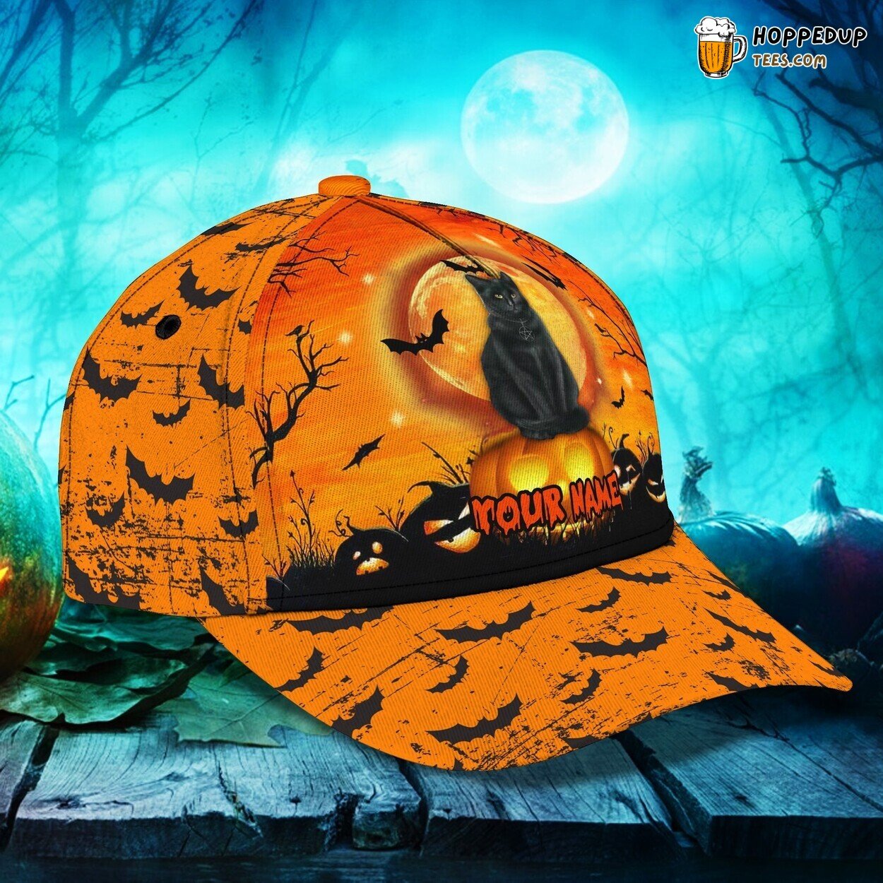 Halloween Cat Pumpkin Customized Classic Cap Hat Design Mens Womens