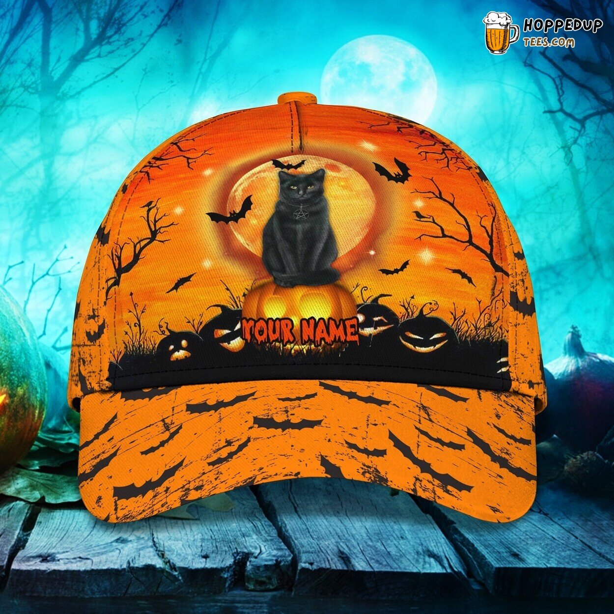 Halloween Cat Pumpkin Customized Classic Cap Hat Design Mens Womens