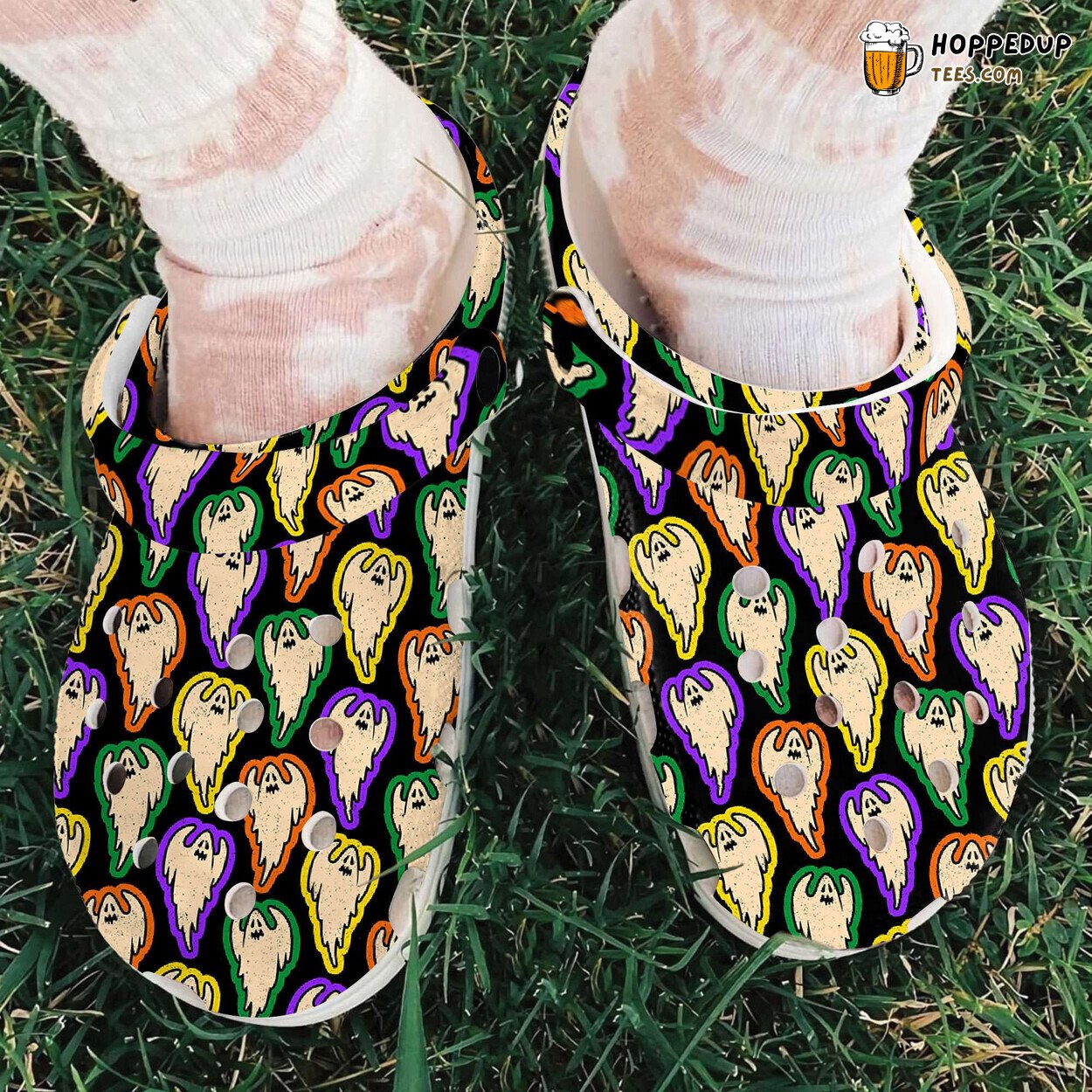 Halloween Color Ghosts Themed Unique Stylish Clogs Shoes