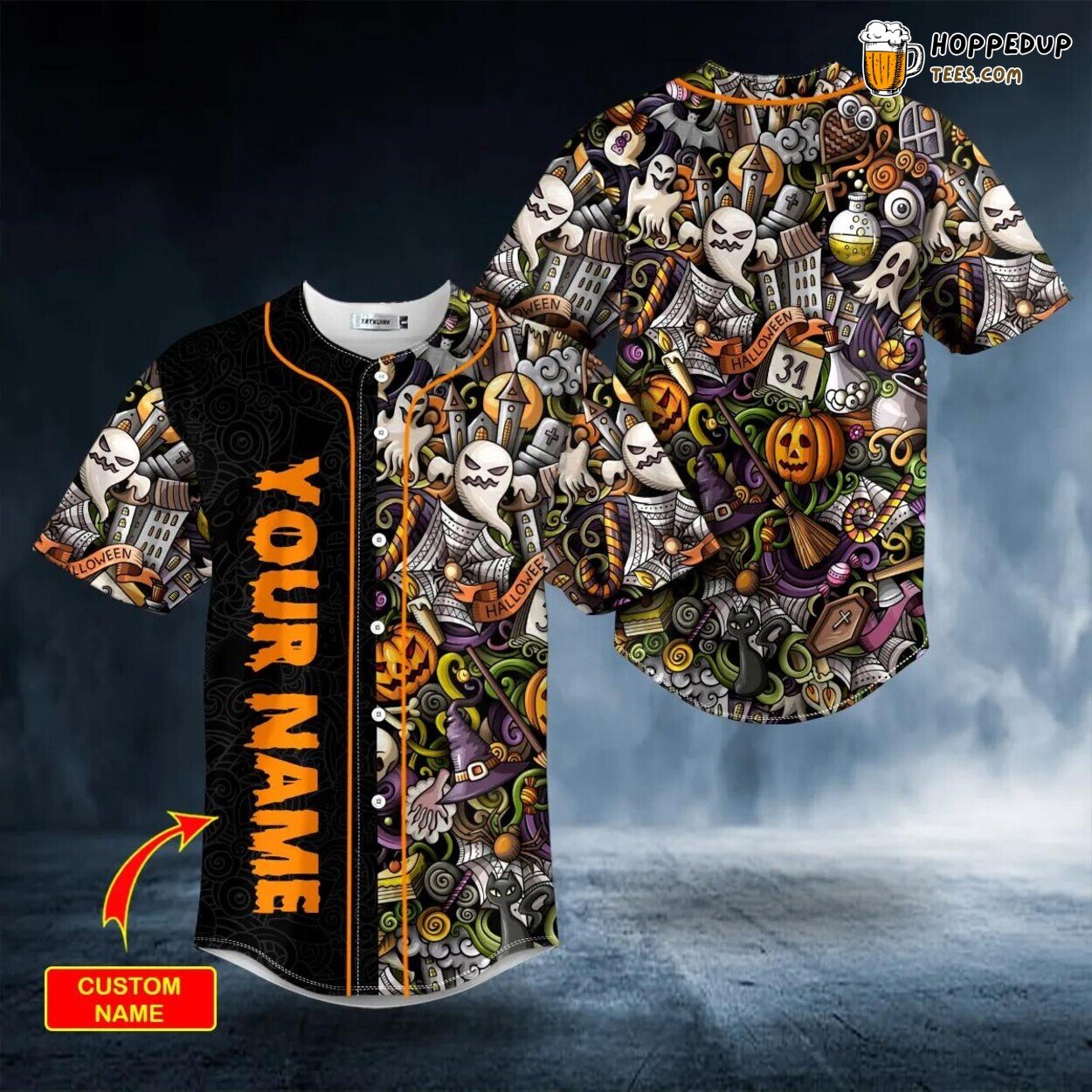 Halloween Doddle Skull Baseball Jersey Graphic Tees 3D Print Special Design