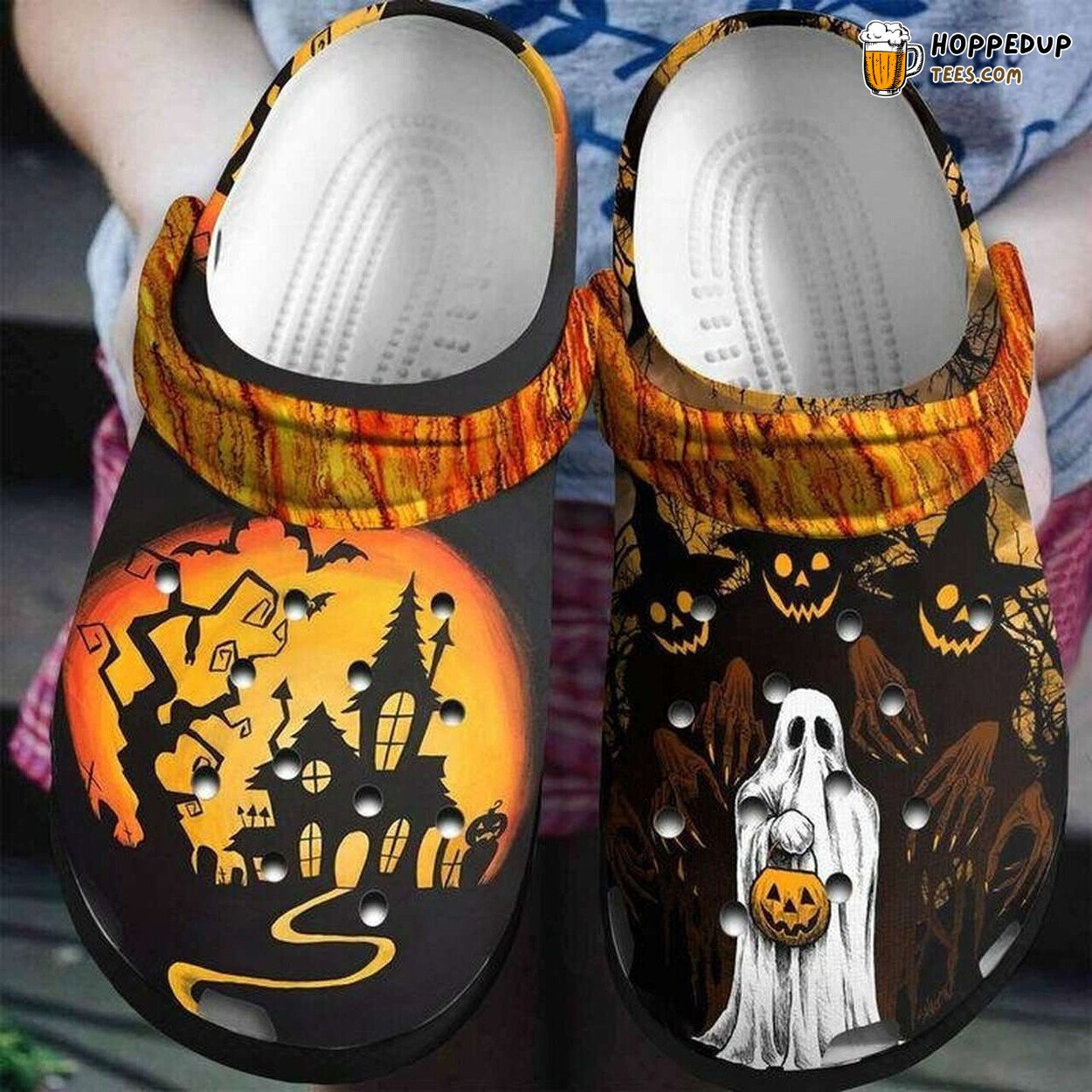 Halloween Ghost Pumpkin Themed Comfortable Unique Clogs Shoes