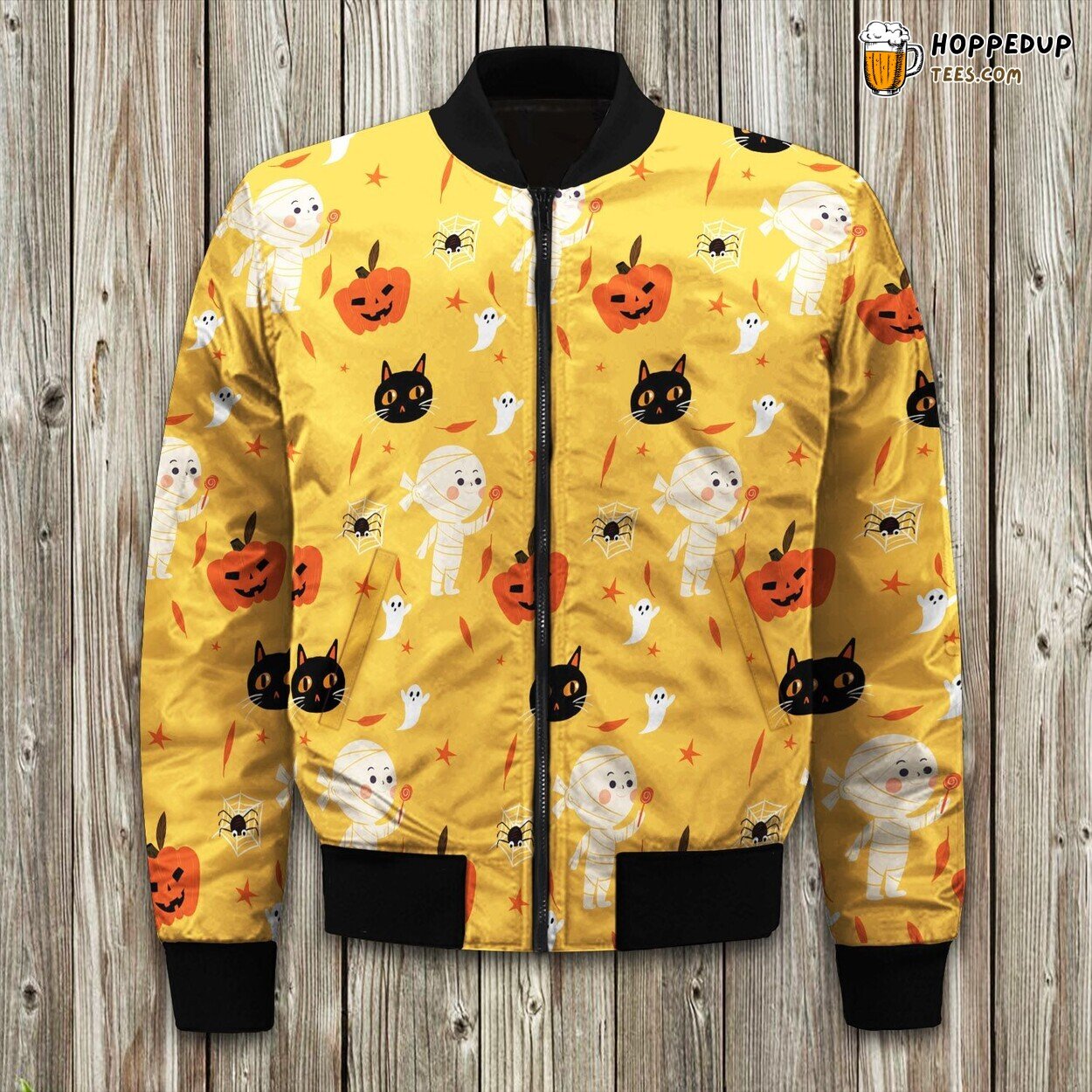 Halloween Mummy Pumpkin Black Cat Bomber Jacket