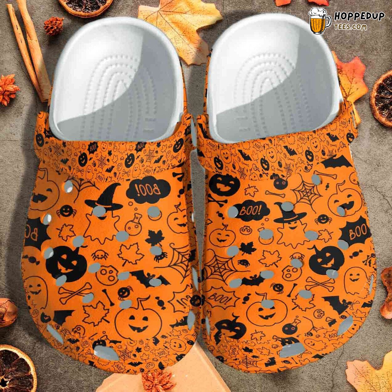 Halloween Orange Monsters Ghost Themed Comfortable Unique Clogs