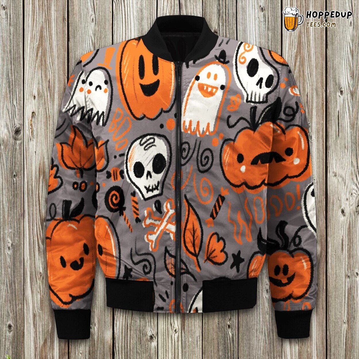Halloween Pumpkin Skull Fall Bomber Jacket