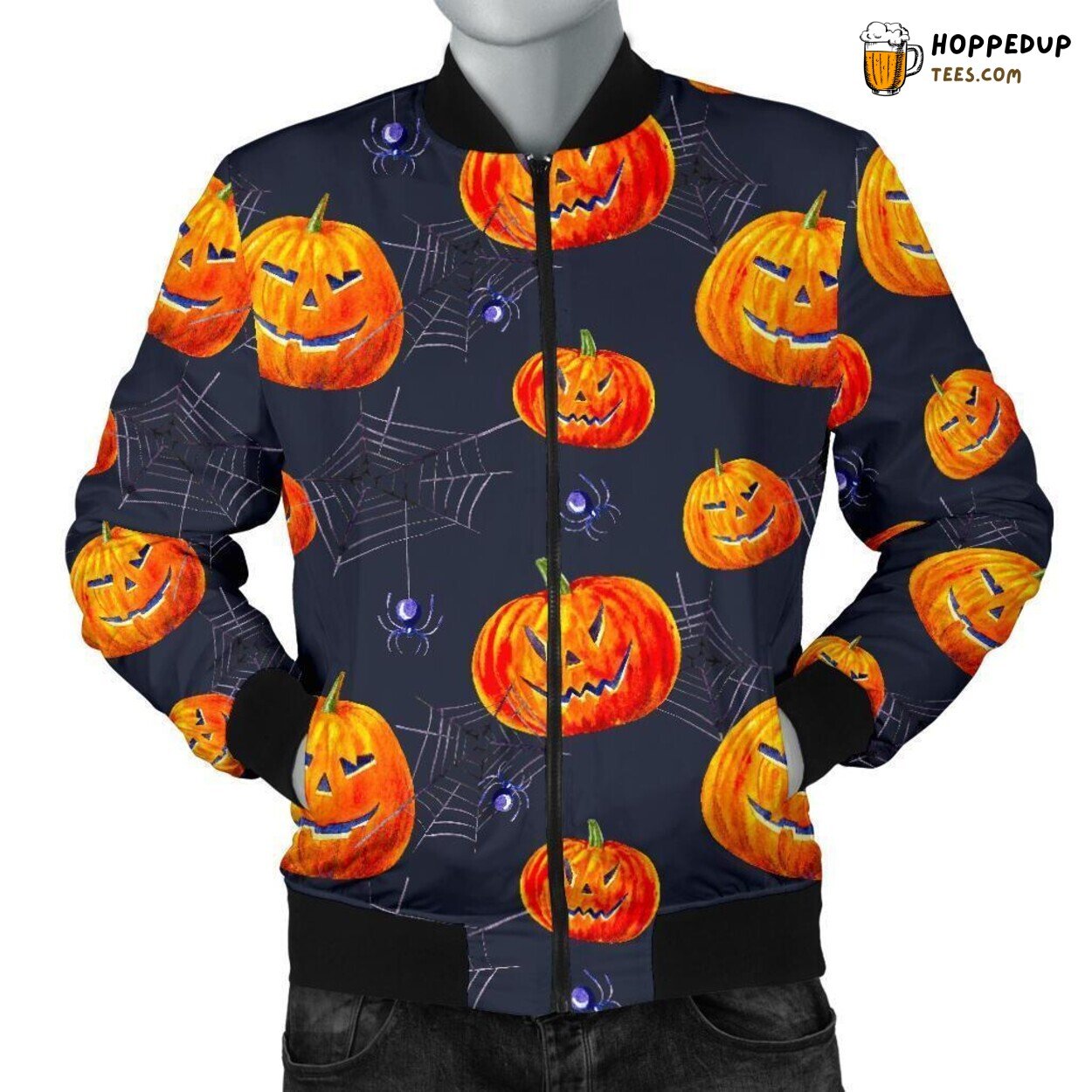 Halloween Pumpkin Spooky Men’s Bomber Jacket Festive Scary Design Art Display