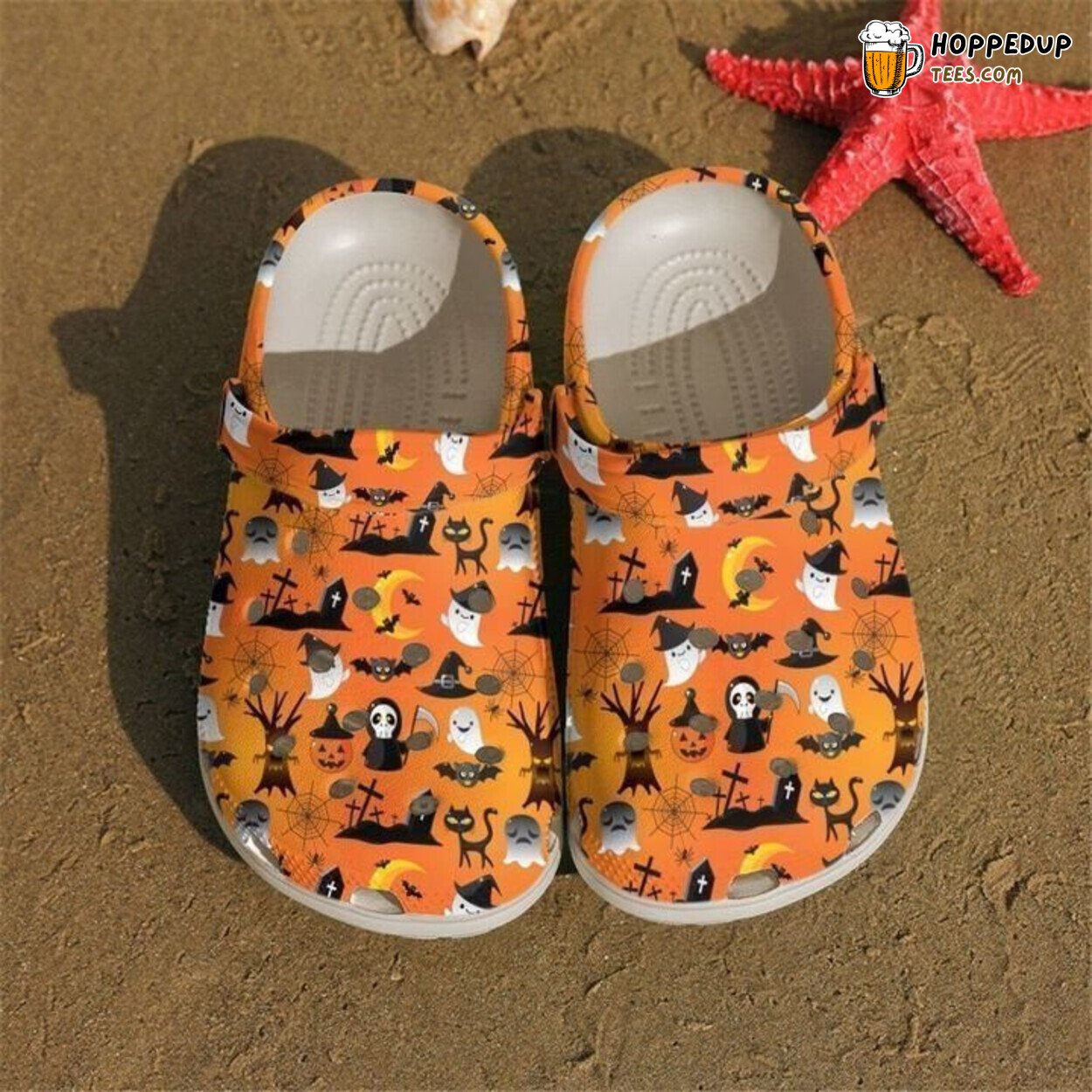 Halloween Seamless Pattern Theme Clog Shoes Unique Spooky Season Design