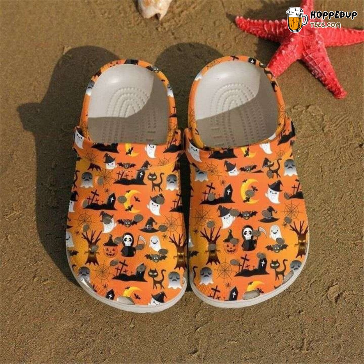 Halloween Seamless Pattern Theme Clogs Unique Spooky Season Footwear