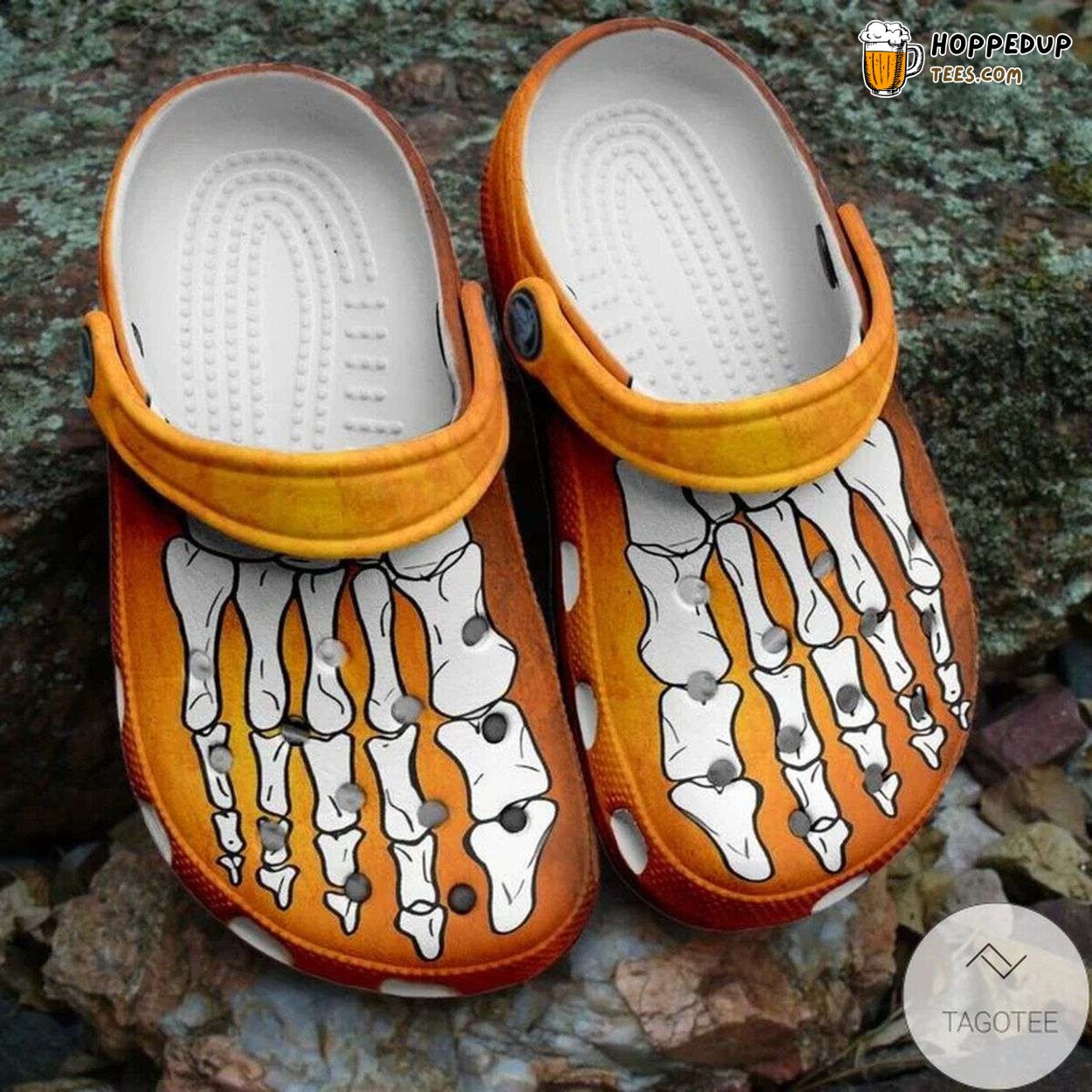 Halloween Skeleton Yellow Orange Unique Design Clogs Shoes