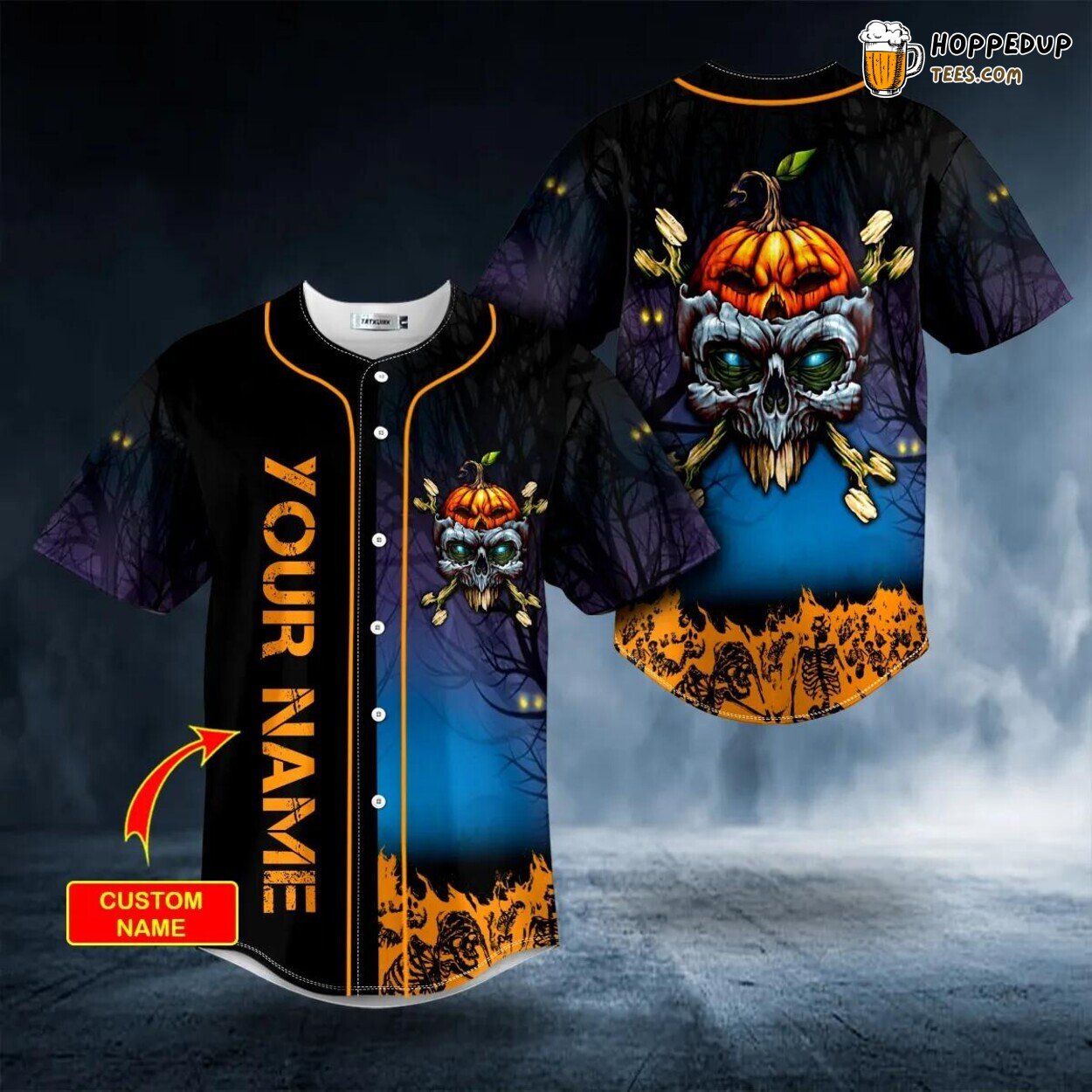 Halloween Skull Head Celebration Baseball Jersey Graphic Tees 3D Print