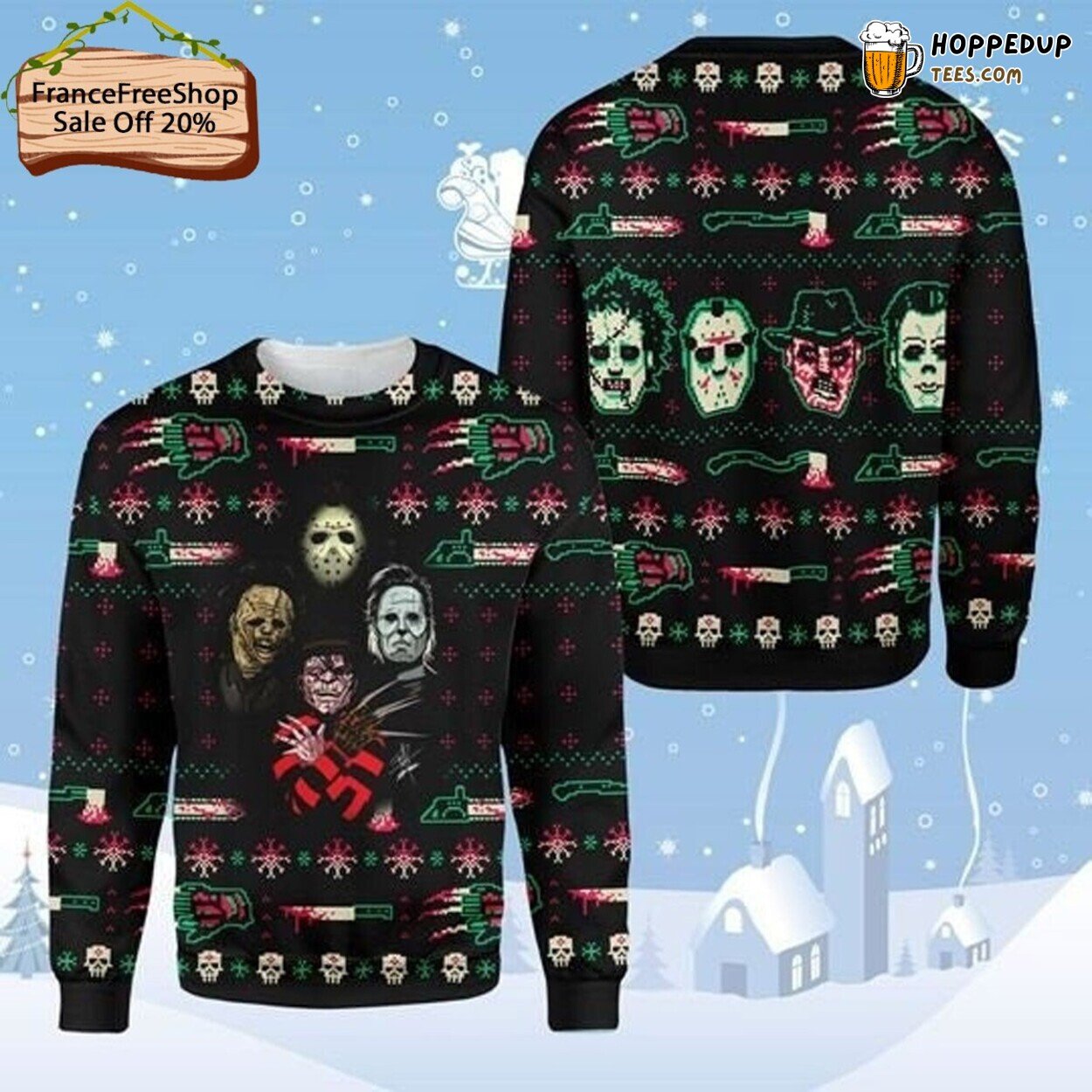 Halloween Themed Horror Movie Ugly Christmas Sweater Scary Design
