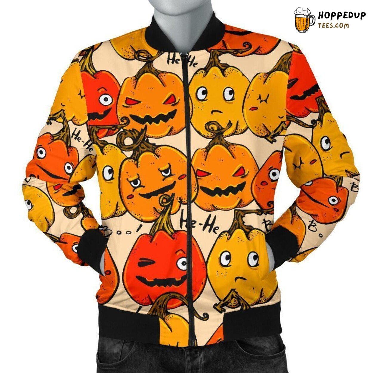 Halloween’s Pumpkin Tribute Men’s Bomber Jacket Unique Pattern Design Art