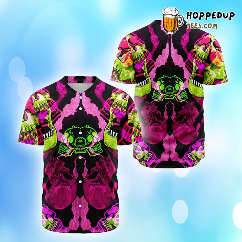 Hallucinogenic Trippy Acid Skull 3D Printed Baseball Jersey Art