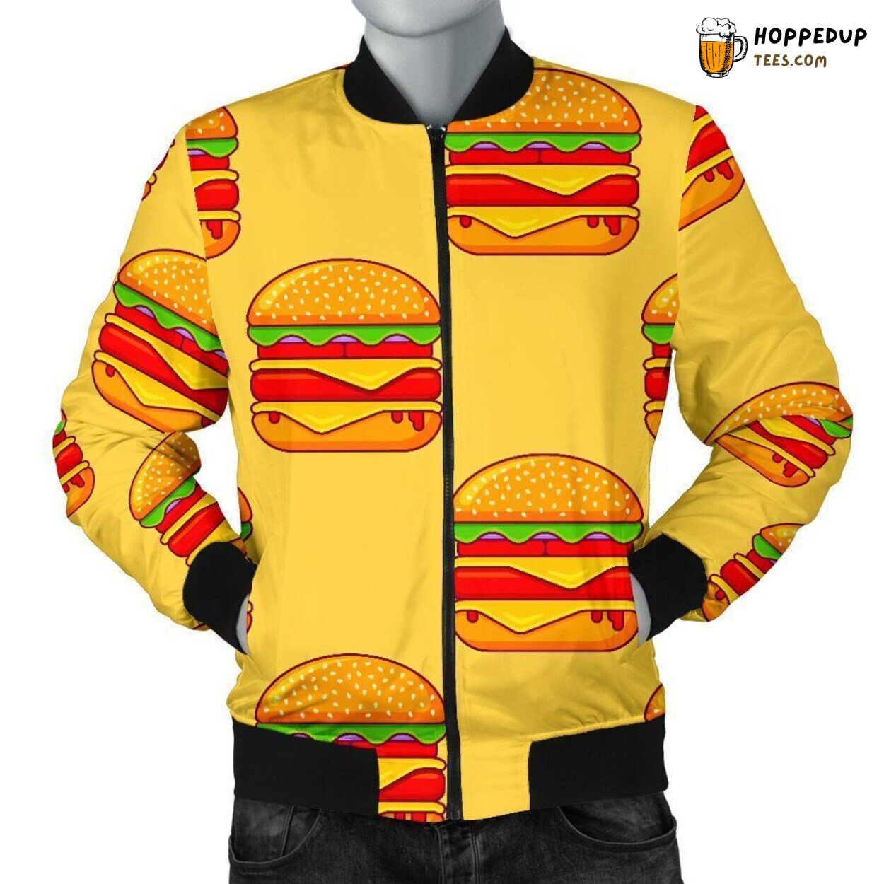 Hamburger Gourmet Delight Men’s Bomber Jacket Tasty Meal Design Tribute