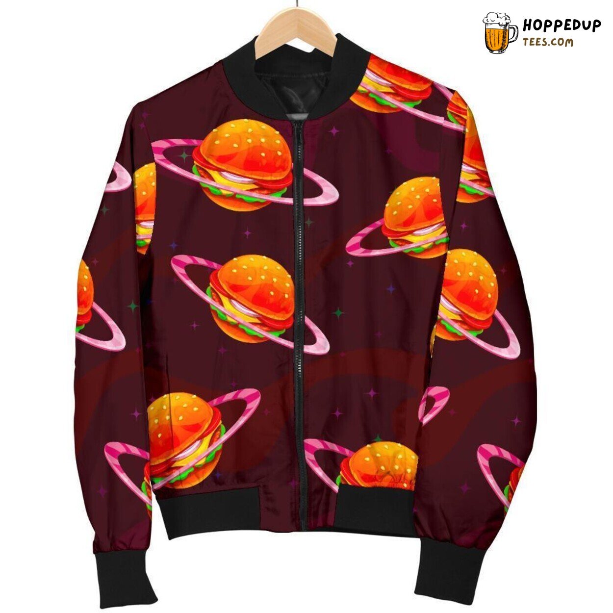 Hamburger in Cosmic Setting Men’s Bomber Jacket Unique Pattern Display Art