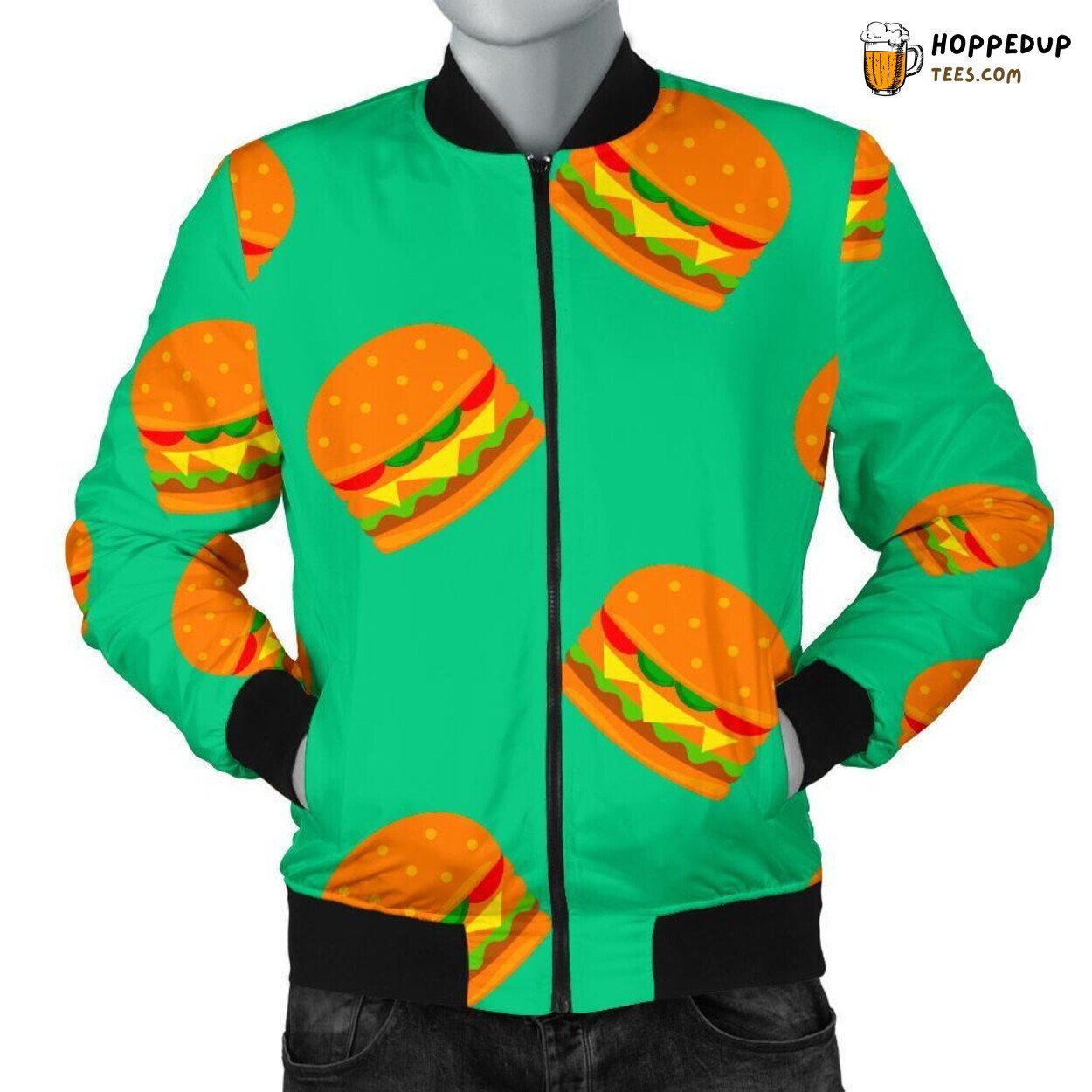 Hamburger’s Pastel Dream Men’s Bomber Jacket Unique Design Pattern Display