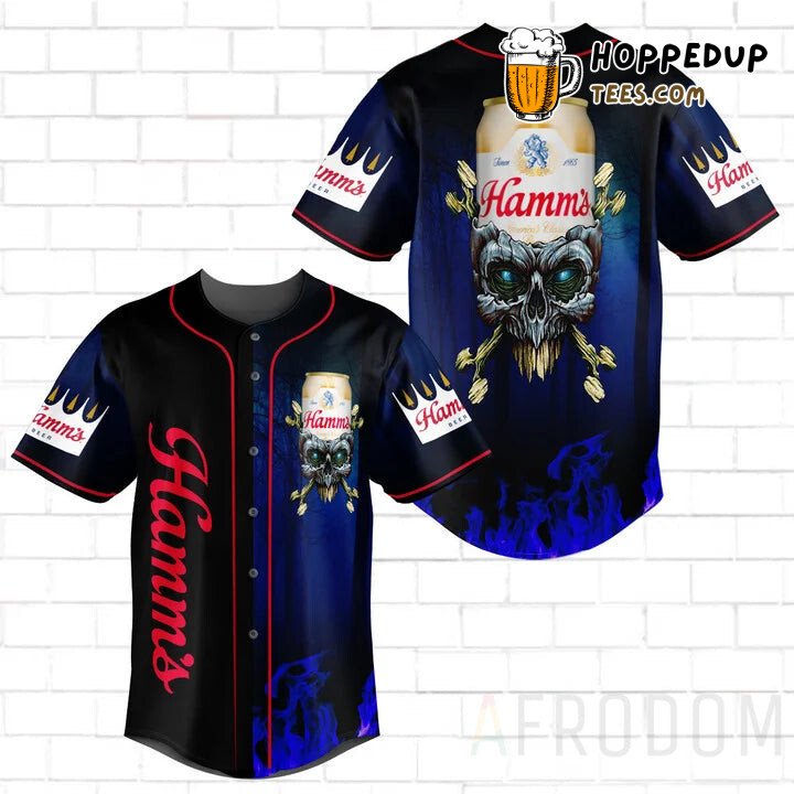 Hamm’s Beer Motif Skull Baseball Jersey Unique Design Team Wear