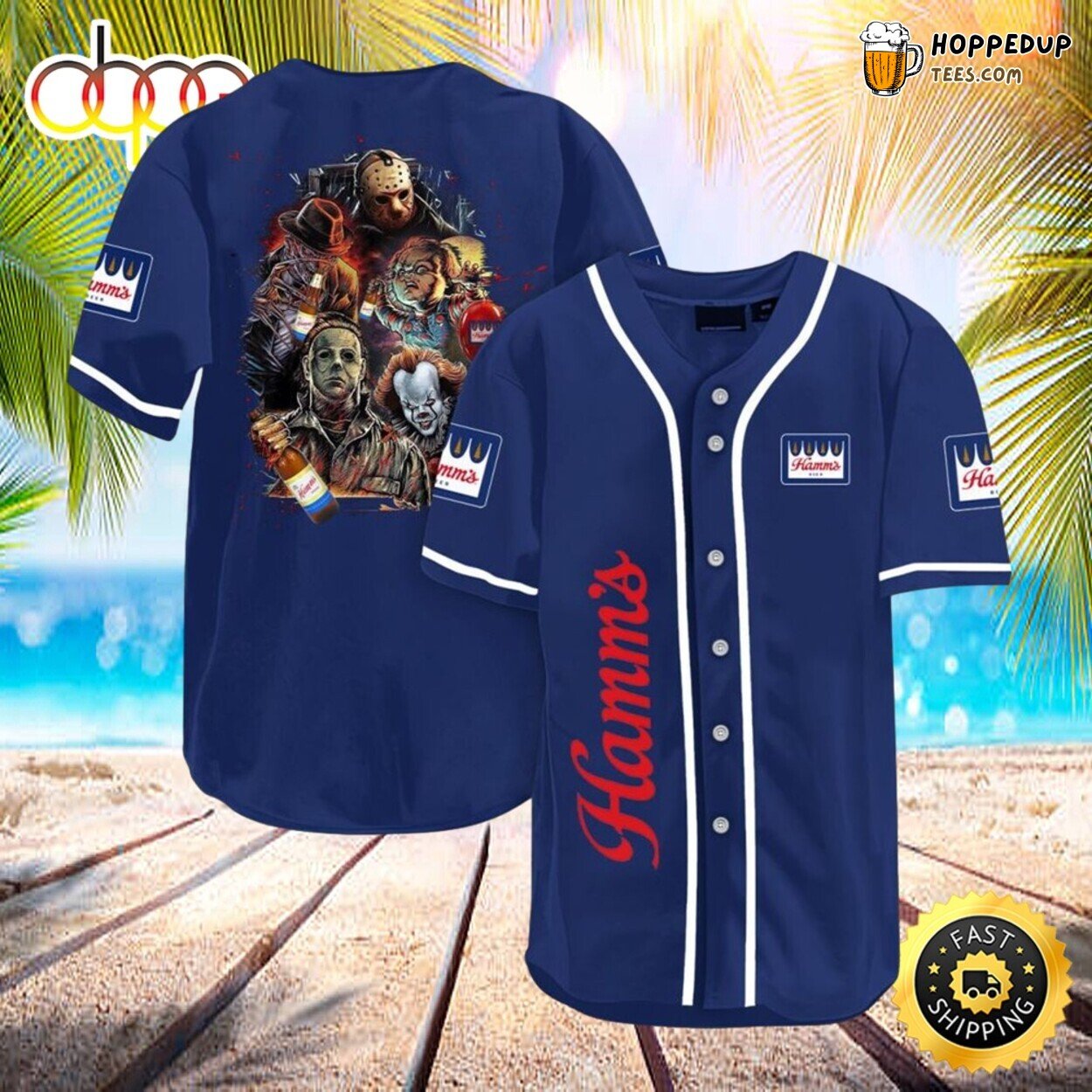 Hamms Beer with Halloween Horror Stars in a Baseball Jersey Wear