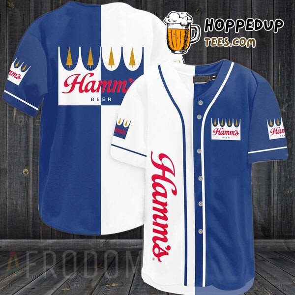 Hamm’s Inspired White Blue Baseball Jersey Unique Distinctive Design Look