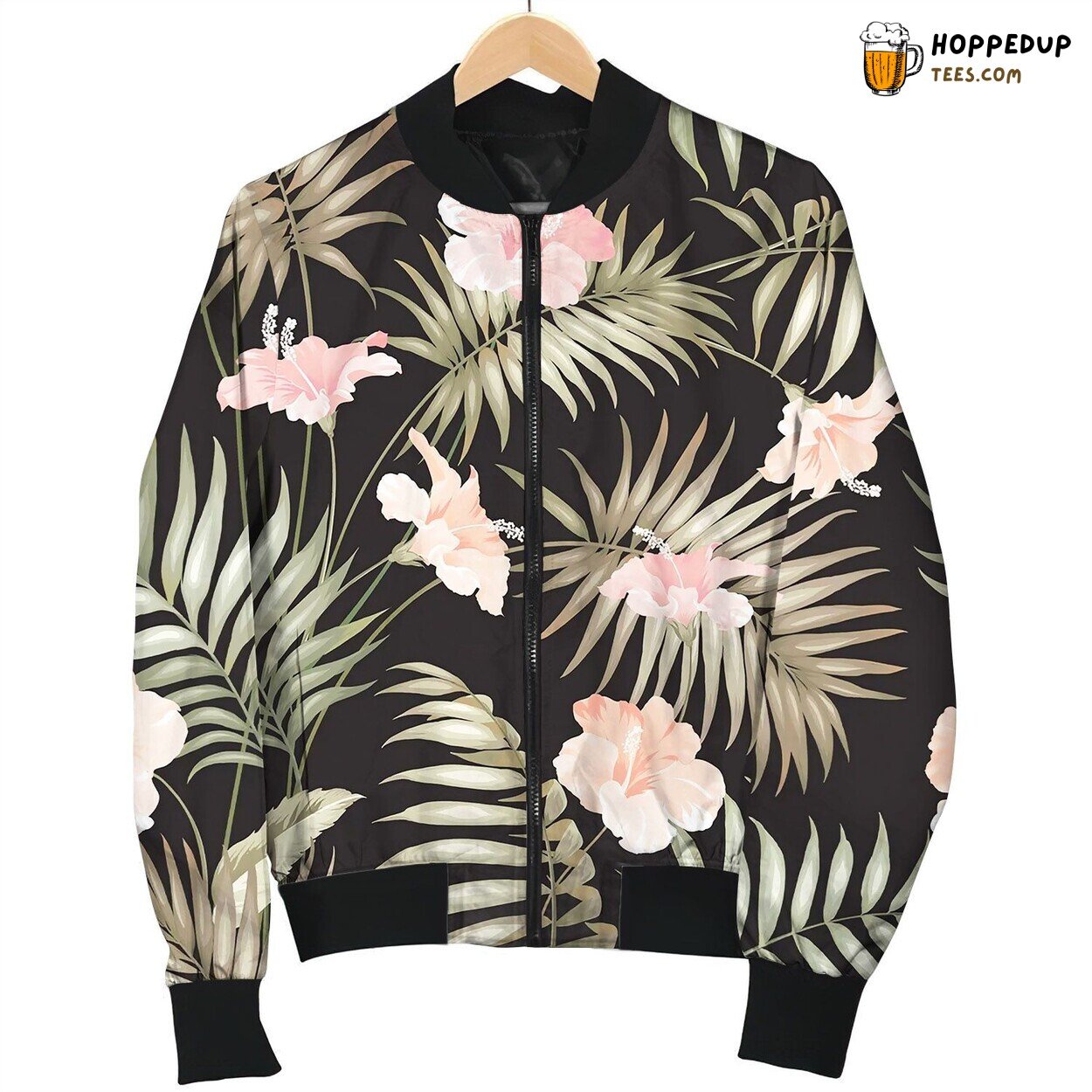 Hand Draw Tropical Flower Bomber Jacket