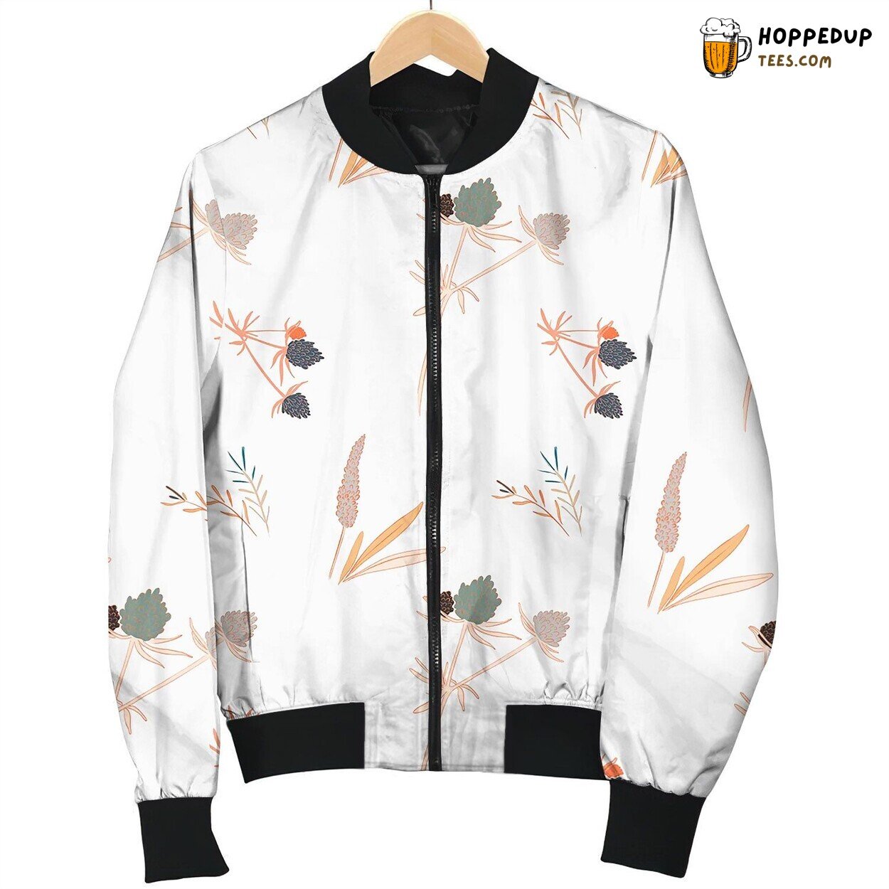 Hand Drawn Botanical Pattern With Red Flowers Bomber Jacket
