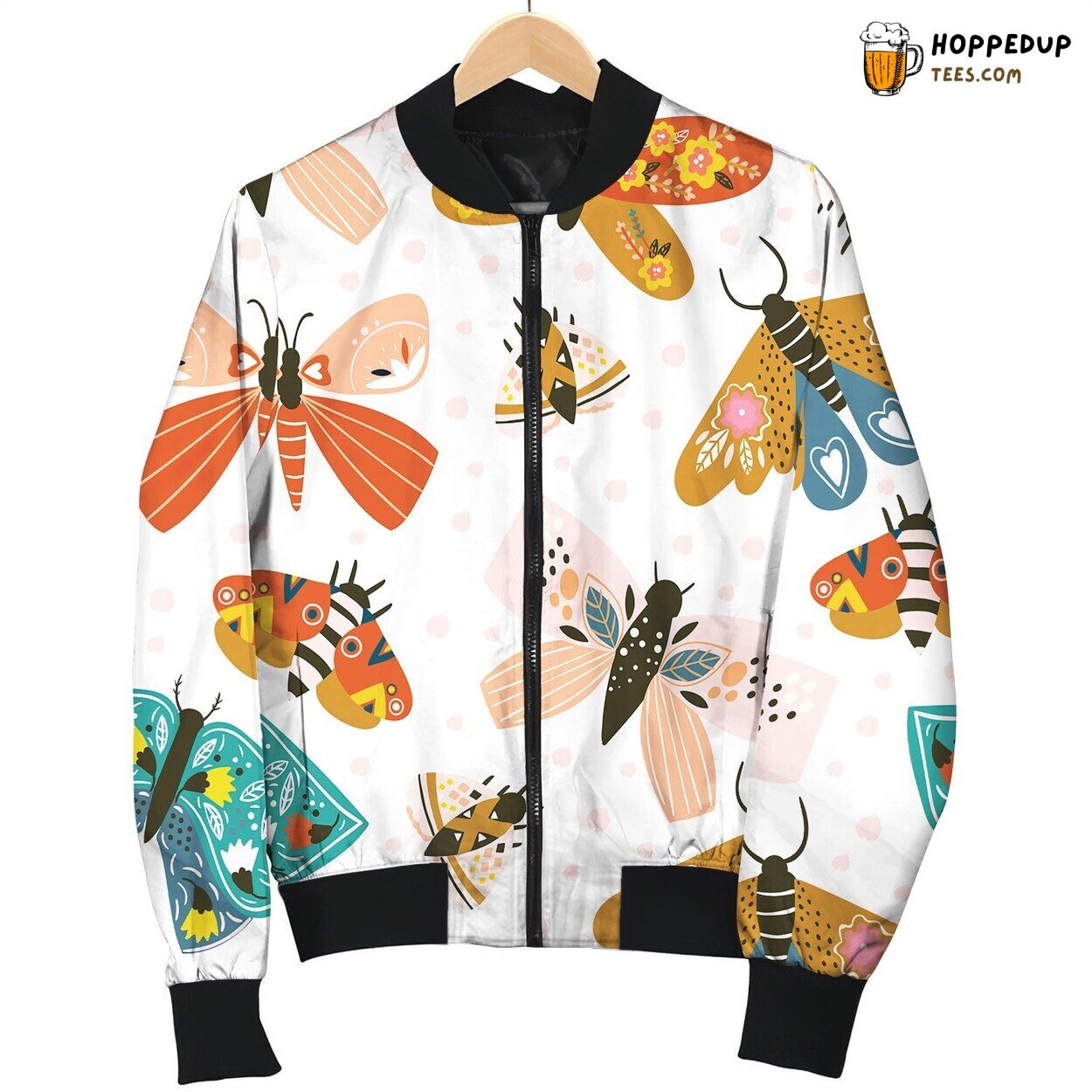 Hand Drawn Butterflies Colored Seamless Bomber Jacket